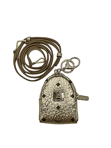 MCM Berlin Gold Visetos Charm Key Ring Mini Crossbody Bag (view 1)