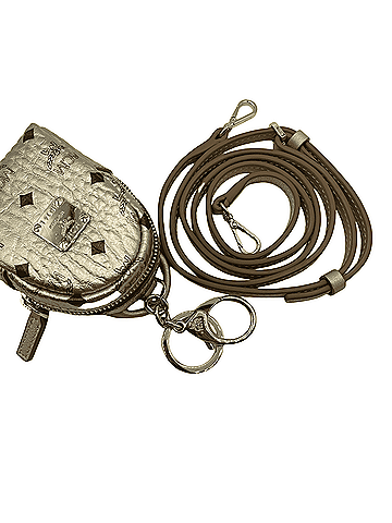 MCM Berlin Gold Visetos Charm Key Ring Mini Crossbody Bag (view 2)