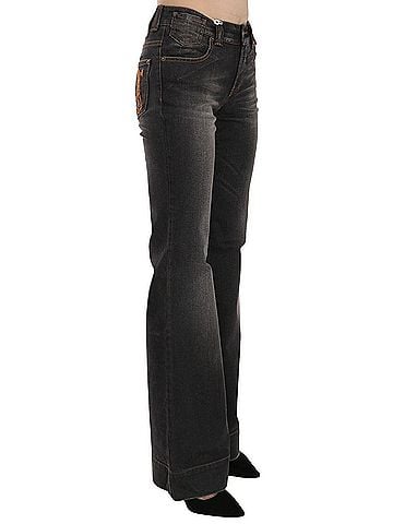 John Galliano Black Washed Mid Waist Flared Denim Casual Women's Jeans (view 2)