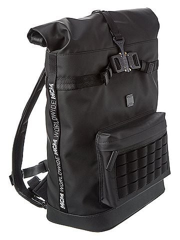MCM Black Canvas Nylon Medium Roll Top Backpack (view 2)