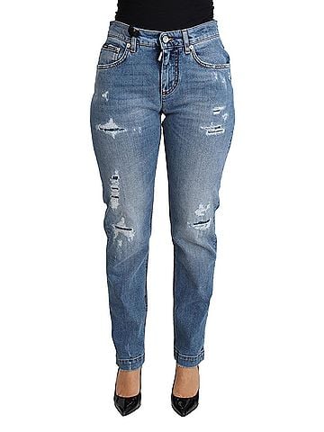 Dolce & Gabbana Basic Blue Tattered Skinny Denim Cotton Blend Women's Jeans (view 1)