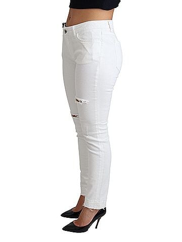 Dolce & Gabbana Basic White Tattered Skinny Denim Cotton Stretch Women's Jeans (view 2)