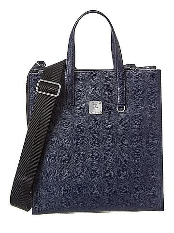 MCM Navy Leather with Camo Print Messenger Tote Bag (view 1)