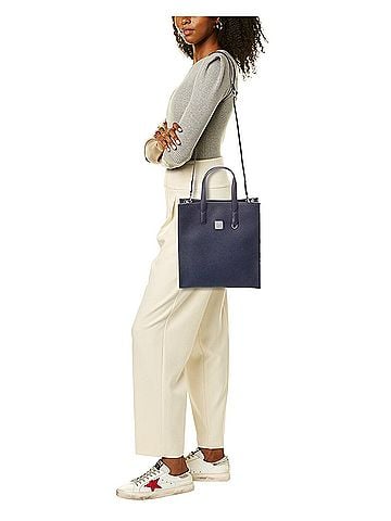 MCM Navy Leather with Camo Print Messenger Tote Bag (view 2)