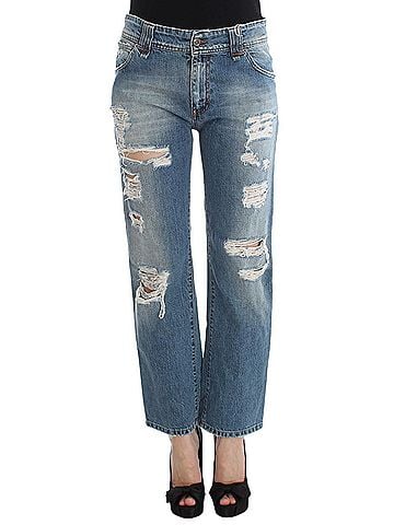 John Galliano Blue Wash Cotton Boyfriend Fit Cropped Women's Jeans (view 1)