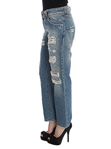 John Galliano Blue Wash Cotton Boyfriend Fit Cropped Women's Jeans (view 2)