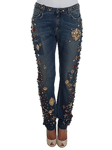 Dolce & Gabbana Basic Crystal Roses Heart Embellished Women's Jeans (view 1)