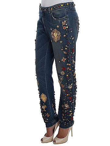 Dolce & Gabbana Basic Crystal Roses Heart Embellished Women's Jeans (view 2)