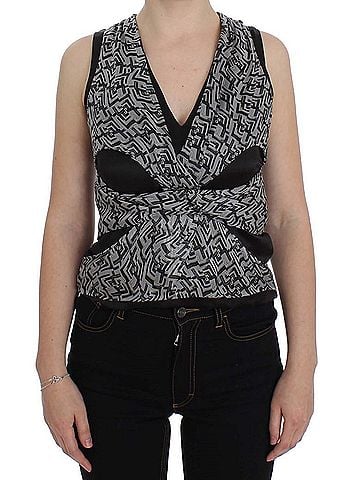 Karl Lagerfeld Gray Black Silk Blouse Women's Top (view 1)