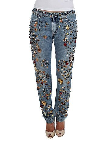 Dolce & Gabbana Basic Crystal Roses Heart Embellished Women's Jeans (view 1)