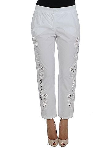 Dolce & Gabbana Basic White Floral Cutout Dress Sicily Women's Pants (view 1)