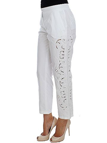 Dolce & Gabbana Basic White Floral Cutout Dress Sicily Women's Pants (view 2)