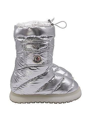 Moncler  Moncler Gaia Padded Snow Mid-Calf Boots in Metallic Silver Polyamide  (view 1)