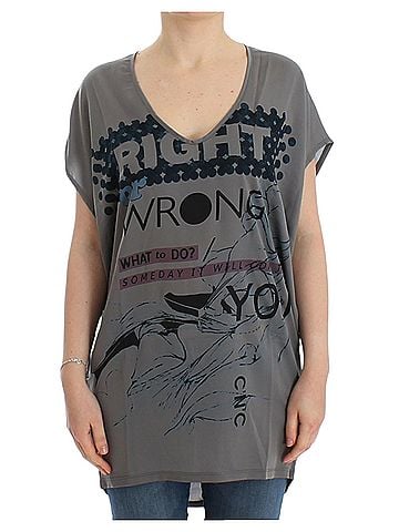 Costume National Gray V-neck long Women's t-shirt (view 1)