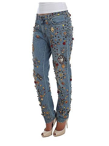 Dolce & Gabbana Basic Crystal Roses Heart Embellished Women's Jeans (view 2)