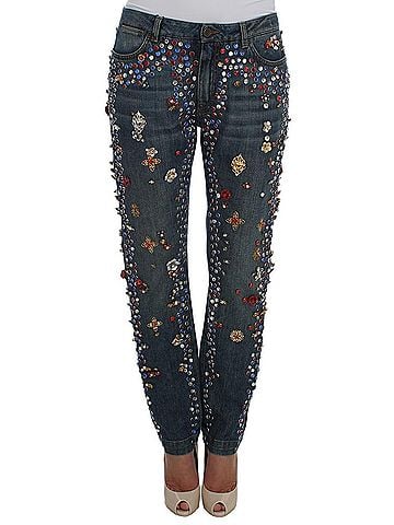 Dolce & Gabbana Basic Crystal Roses Heart Embellished Women's Jeans (view 1)