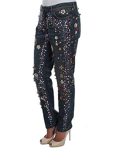 Dolce & Gabbana Basic Crystal Roses Heart Embellished Women's Jeans (view 2)