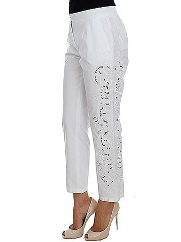 Dolce & Gabbana Basic White Floral Cutout Dress Sicily Women's Pants (view 2)