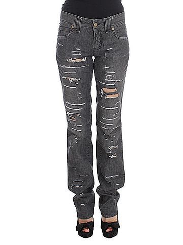 John Galliano Gray Wash Cotton Torn Straight Fit Women's Jeans (view 1)