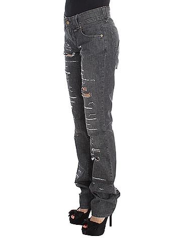 John Galliano Gray Wash Cotton Torn Straight Fit Women's Jeans (view 2)