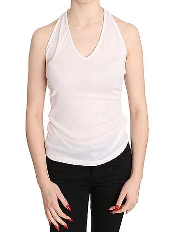 GF Ferre White Halter Cotton Sleeveless Casual Tank Top Women's Blouse (view 1)