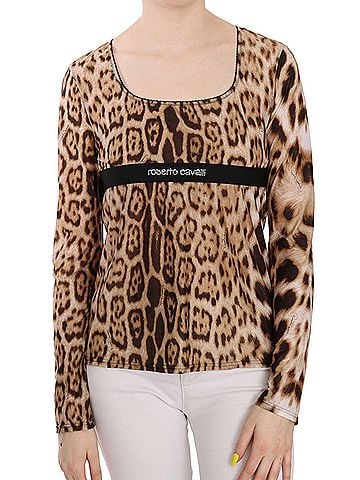 Roberto Cavalli Brown Round Neck Leopard Women Top Women's Blouse (view 1)