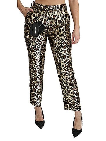 Dolce & Gabbana Basic Brown Leopard Sequined High Waist Women's Pants (view 2)