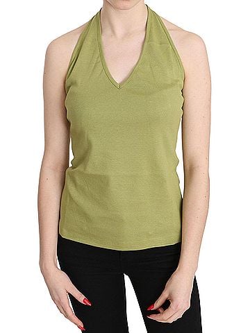 GF Ferre Green Halter Cotton Sleeveless Casual Tank Top Women's Blouse (view 1)