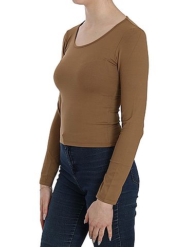GF Ferre Brown Long Round Neck Sleeve Fitted Shirt Tops Women's Blouse (view 2)