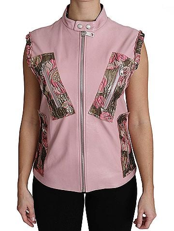 Dolce & Gabbana Basic Pink Zippered Lamb Sleeveless Vest Leather Women's Jacket (view 1)