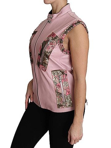 Dolce & Gabbana Basic Pink Zippered Lamb Sleeveless Vest Leather Women's Jacket (view 2)