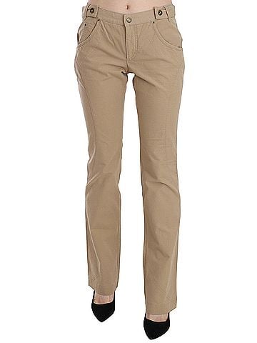 Roberto Cavalli Beige Cotton Mid Waist Straight Trousers Women's Pants (view 1)