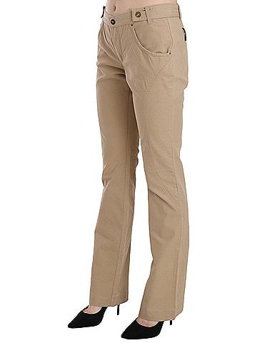 Roberto Cavalli Beige Cotton Mid Waist Straight Trousers Women's Pants (view 2)