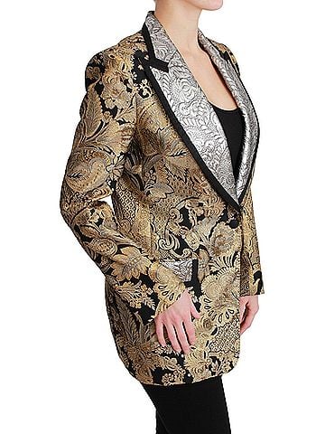 Dolce & Gabbana Basic Black Gold Jacquard Blazer Women's Jacket (view 2)