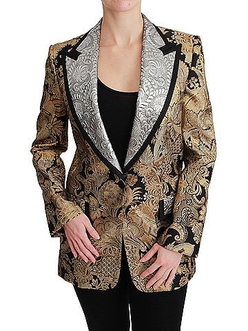 Dolce & Gabbana Basic Black Gold Jacquard Blazer Women's Jacket (view 1)