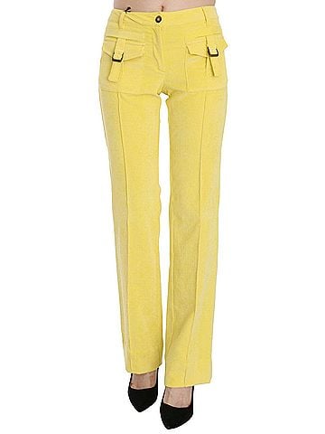 Roberto Cavalli Yellow Corduroy Mid Waist Straight Trousers Women's Pants (view 1)