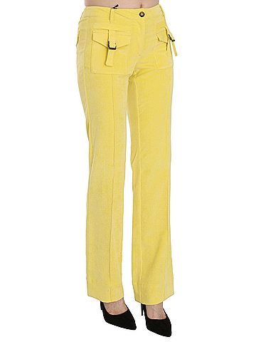 Roberto Cavalli Yellow Corduroy Mid Waist Straight Trousers Women's Pants (view 2)