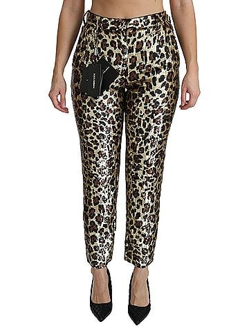 Dolce & Gabbana Basic Brown Leopard Sequined High Waist Women's Pants (view 1)