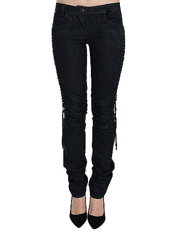 Roberto Cavalli Blue Low Waist Skinny Trousers Braided String Women's Pants (view 1)