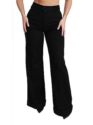 Dolce & Gabbana Basic Black Wide Leg Flared Trouser Cashmere Women's Pants (view 2)