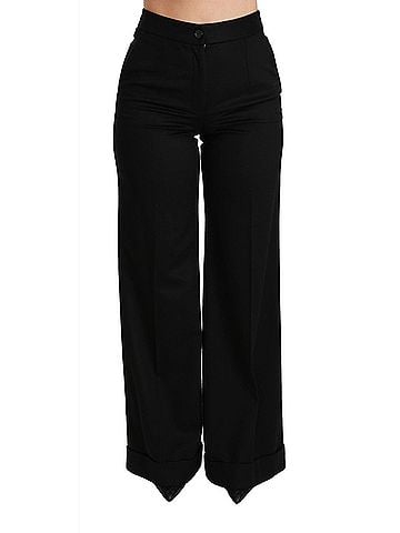 Dolce & Gabbana Basic Black Wide Leg Flared Trouser Cashmere Women's Pants (view 1)