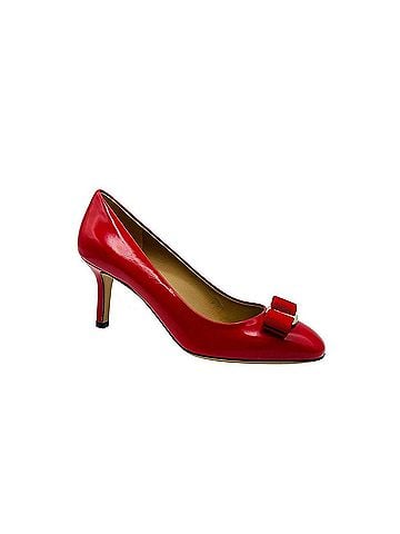Salvatore Ferragamo Red Leather Bow Heel Pump (6 C) (view 1)