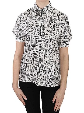 Dolce & Gabbana Basic Trumpet Print Button Front Silk Top Women's Blouse (view 1)