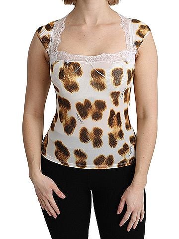 Roberto Cavalli White Brown Camisole Underwear Women's Blouse (view 1)