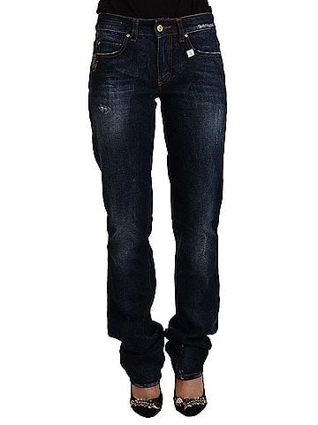 GF Ferre Dark Blue Washed Mid Waist Cotton Denim Straight Women's Jeans (view 1)