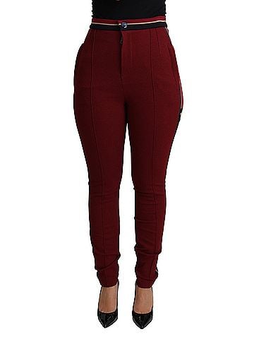 Dolce & Gabbana Basic Red DG Star Striped Skinny Cotton Women's Pant (view 1)