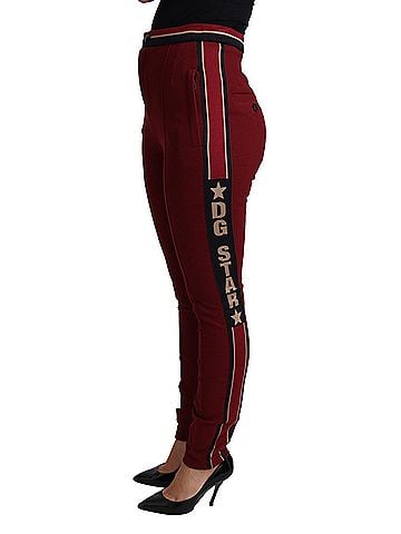 Dolce & Gabbana Basic Red DG Star Striped Skinny Cotton Women's Pant (view 2)