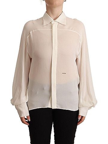 Dsquared2 Off White Silk Long Sleeves Collared Blouse Women's Top (view 1)