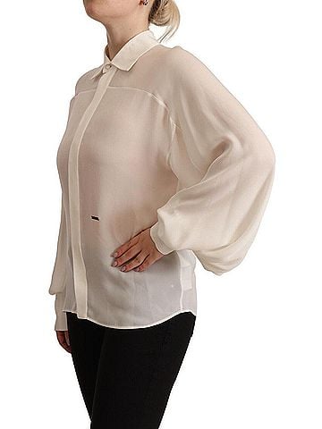 Dsquared2 Off White Silk Long Sleeves Collared Blouse Women's Top (view 2)