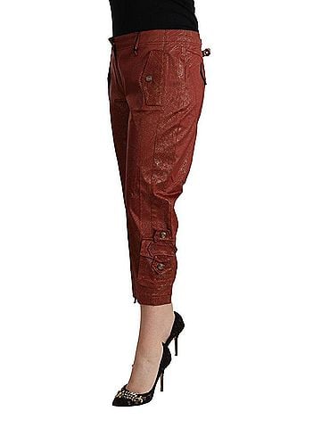 Roberto Cavalli Brown Lurex Mid Waist Cotton Cropped Capri Women's Pants (view 2)